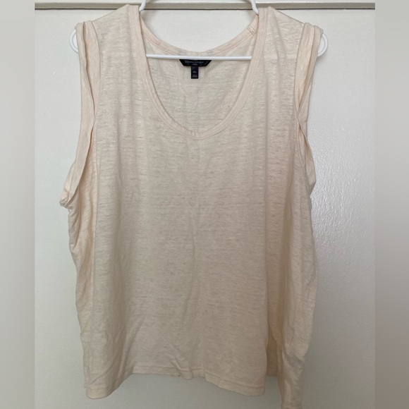 Banana Republic cream white linen cuffed muscle tank top shirt blouse XXL 2XL - Picture 6 of 9